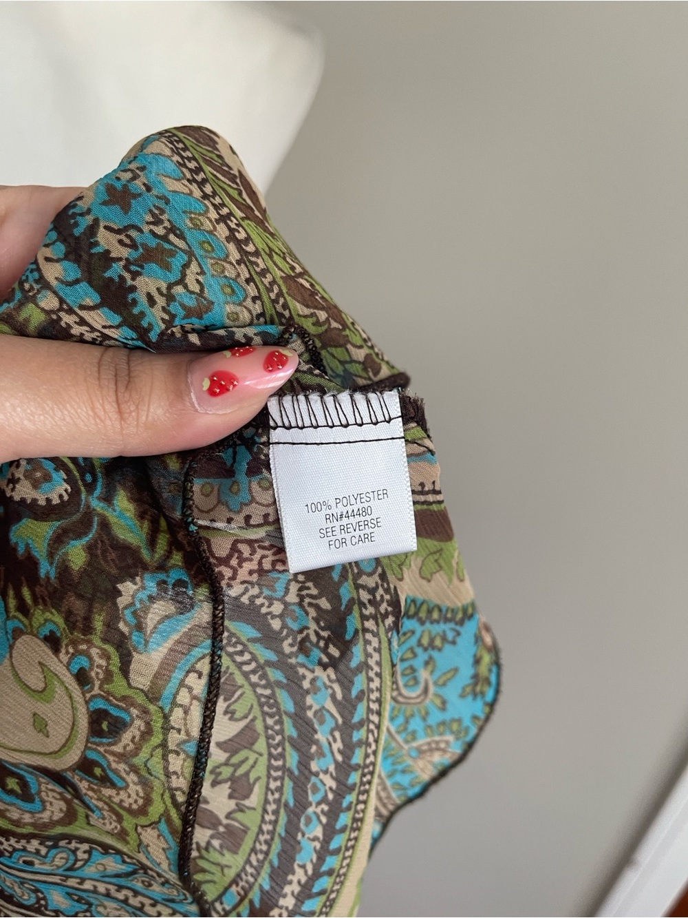 Apt. 9 Teal and Brown Paisley Sheer Ruffle V-Neck Blouse - Picture 7 of 7